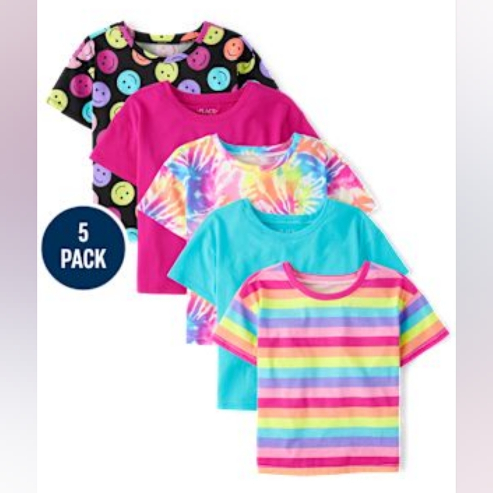 Girls Happy Face Boxy Top 5-Pack XL (14)